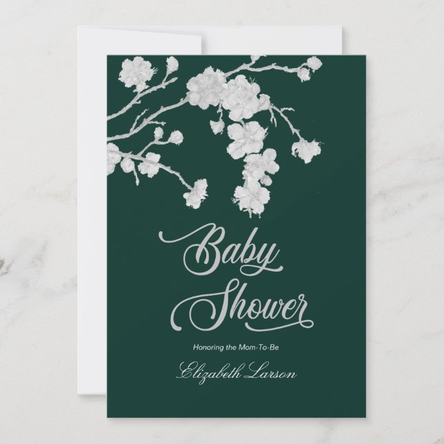 Invitación Elegante Sakura cerezos florece Baby Shower Green (Anverso)