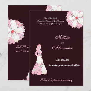 Invitación Elegante sakura negro rosa floral chic silueta