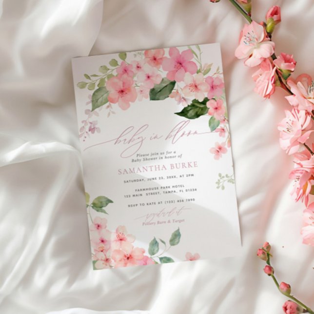 Invitación Elegante Sakura rosa flor bebé en ducha de flores (Subido por el creador)