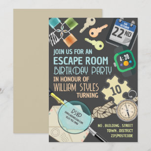 Invitación Elegante sala de escape, fiesta de cumpleaños