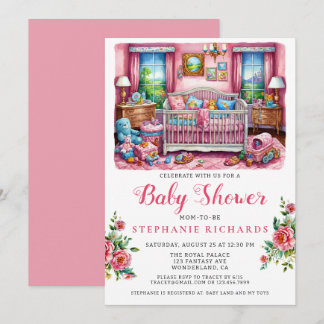 Invitación Elegante sala de guarderías rosadas Baby Shower