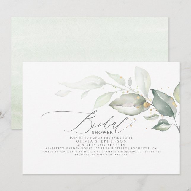 Invitación Elegante Sale Verdor Elegante Ducha Bridal (Anverso / Reverso)