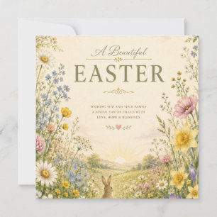 Invitación Elegante saludo de Pascua de flor silvestre, diseñ