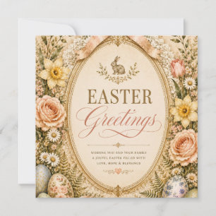 Invitación Elegante saludo de Pascua, estilo botánico vintage