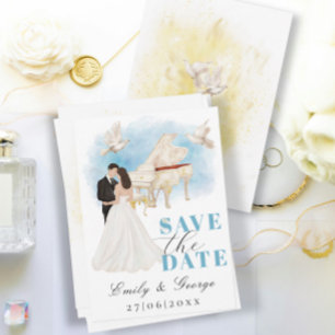 Invitación Elegante salva la fecha con el piano de novia y de