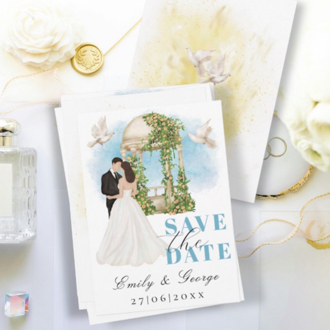 Invitación Elegante salva la fecha con novia y Groom Gazebo (Subido por el creador)