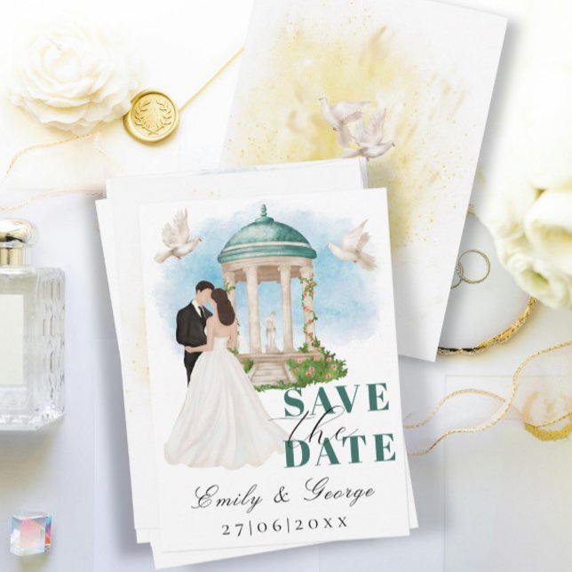 Invitación Elegante salva la fecha con novia y Groom Gazebo (Subido por el creador)