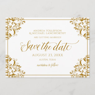 Invitación Elegante Salve el Boda de fecha Vintage Gold