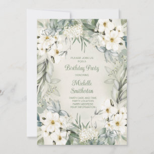 Invitación Elegante salvia floral blanca verde hojas cumpleañ