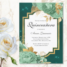 Elegante Salvia Floral Verde Esmeralda Quinceañera