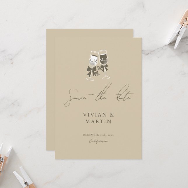 Invitación Elegante Sand Green Salven La Fecha (Anverso/Reverso In Situ)