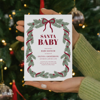 Invitación Elegante Santa Baby Lazo Rojo Baby Shower