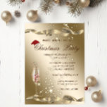 Invitación Elegante, Santa Hat, Fiesta de Navidades de Vidrio<br><div class="desc">Una elegante invitación para una fiesta de vacaciones con una copa de champán con sombrero de Santa sobre fondo dorado. Estas hermosas invitaciones a Navidades son perfectas para Navidades que invitan a cenar, invitaciones de intercambio de regalos de vacaciones, recaudaciones de fondos para Navidades, invitaciones para fiestas de vacaciones y...</div>