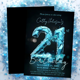 Invitación Elegante Sapphire Azul y Negro 21 cumpleaños
