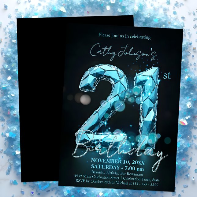 Invitación Elegante Sapphire Azul y Negro 21 cumpleaños (Subido por el creador)