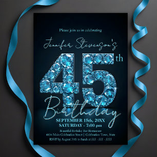 Invitación Elegante Sapphire Azul y Negro 45 cumpleaños