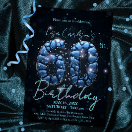 Invitación Elegante Sapphire Azul y Negro 60 cumpleaños