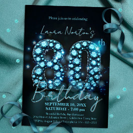 Invitación Elegante Sapphire Azul y Negro 80 cumpleaños