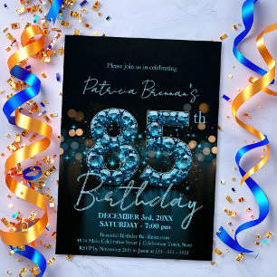 Invitación Elegante Sapphire Azul y Negro 85 cumpleaños