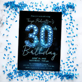 Invitación Elegante Sapphire Blue y Black 30 cumpleaños