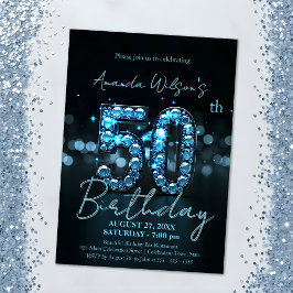 Invitación Elegante Sapphire Blue y Black 50 cumpleaños
