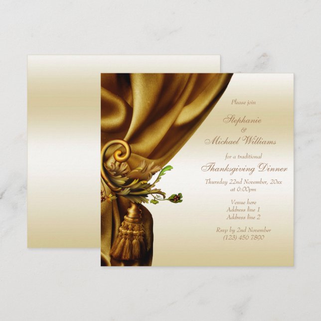 Invitación Elegante Sash Gold GraciasGiving (Anverso / Reverso)