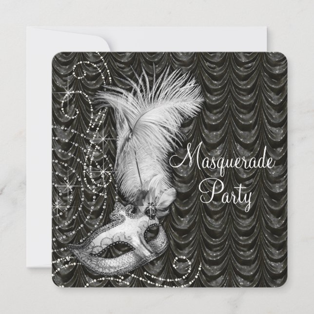Invitación Elegante satén Fiesta negro y blanco (Anverso)
