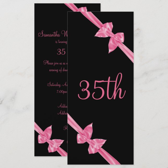Invitación Elegante satén rosado levanta cumpleaños número 35 (Anverso / Reverso)