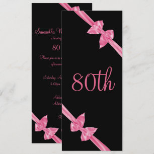 Invitación Elegante satén rosado se dobla 80 cumpleaños