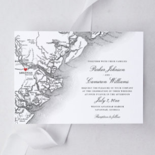 Invitación Elegante Savannah Georgia Mapa Boda blanco negro