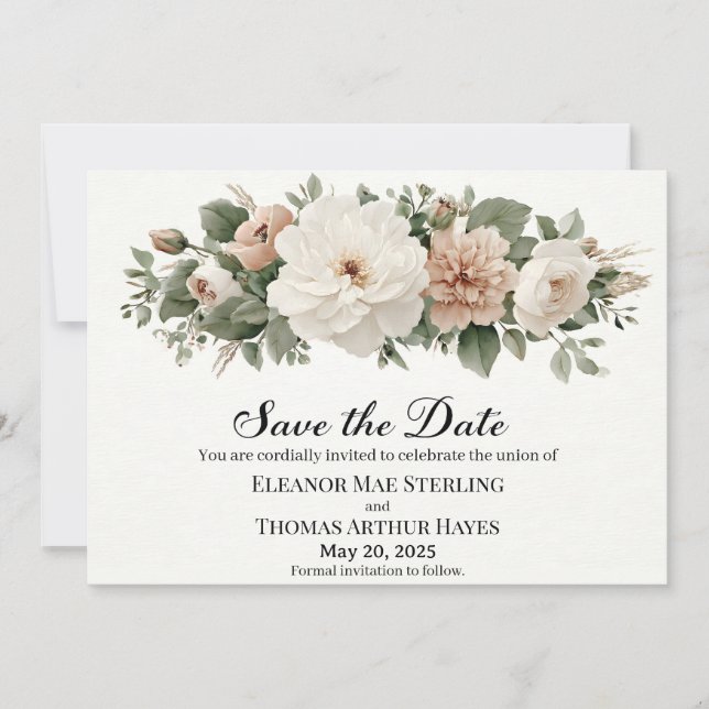 Invitación Elegante "Save the Date" con acuarelas románticas (Anverso)