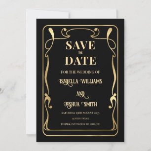 Invitación Elegante Save The Date de Art Nouveau Negro y Dora