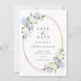 Invitación Elegante Save the Date de Boda con Hortensias Azul