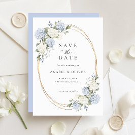 Invitación Elegante Save the Date de Boda con Hortensias Azul