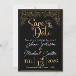 Invitación Elegante Save the Date de Boda de Playa Negro y Do