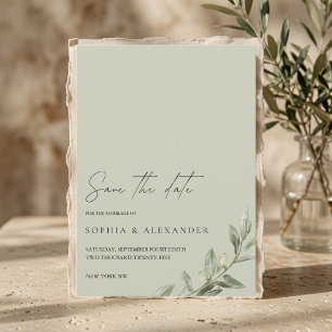 Invitación Elegante Save the Date de Rama de Olivo   Minimali