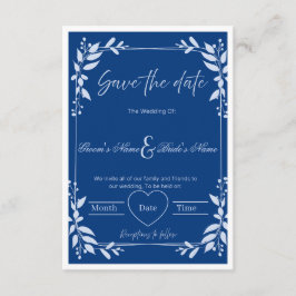 Invitación Elegante "Save the Date" floral azul y blanco
