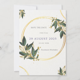 Invitación Elegante Save the Date Karte – Gold & Grün