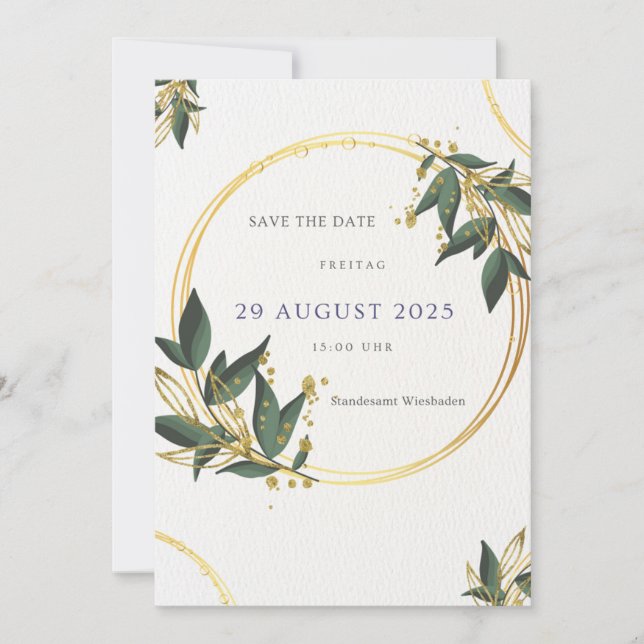 Invitación Elegante Save the Date Karte – Gold & Grün (Anverso)
