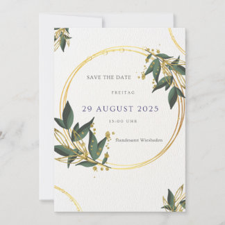 Invitación Elegante Save the Date Karte – Gold & Grün
