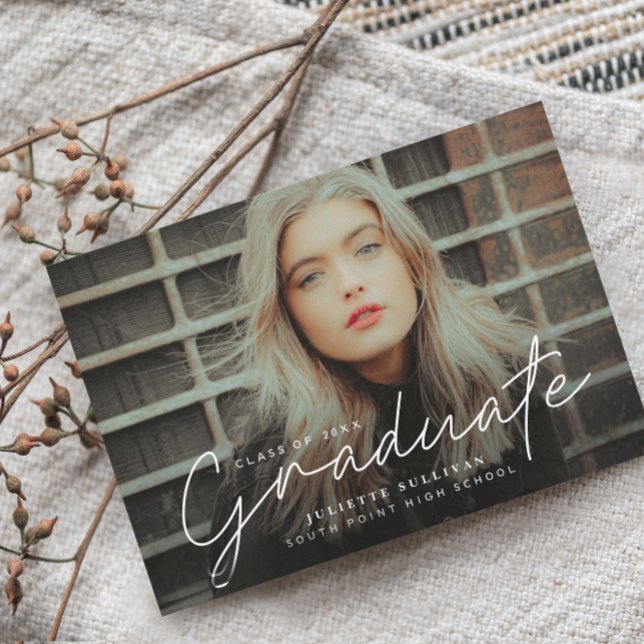 Invitación Elegante Script 4 Colaje de Fotos Fiesta de Gradua (Subido por el creador)