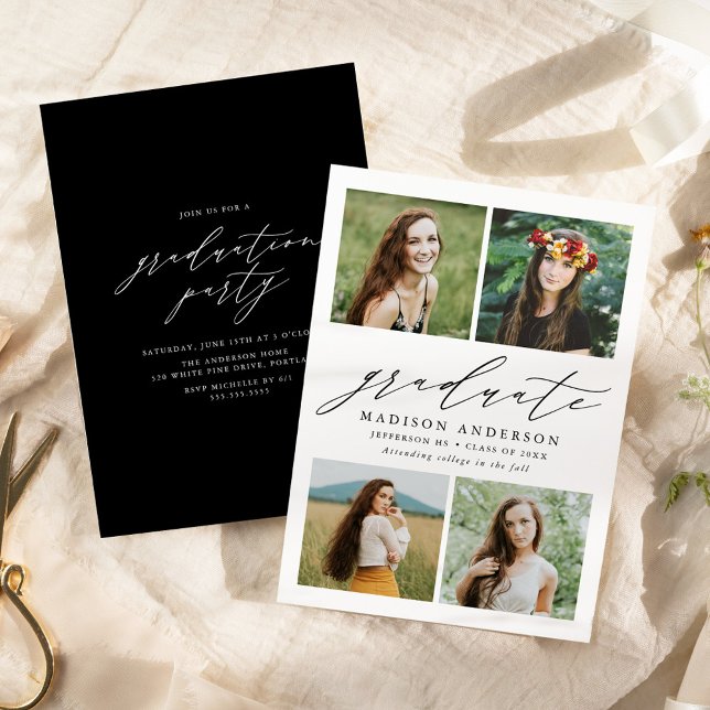 Invitación Elegante Script 4 Fiesta de Graduación con Fotos (Subido por el creador)