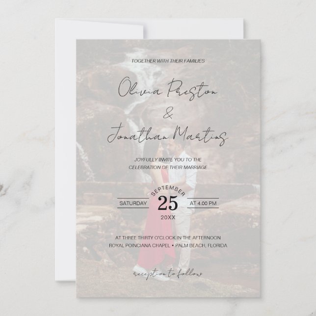 Invitación Elegante Script 5 Fotos Boda Código QR RSVP (Anverso)