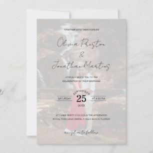Invitación Elegante Script 5 Fotos Boda Código QR RSVP