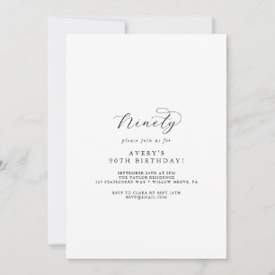 Invitación Elegante Script 90º Partido de Cumpleaños