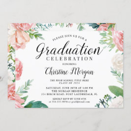 Invitación Elegante Script acuarela Peach Floral Graduación