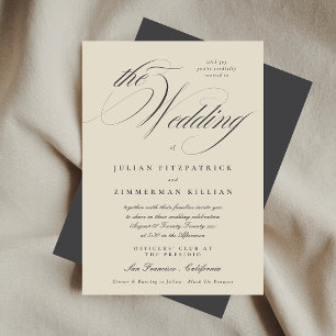 Invitación Elegante Script Beige Carbón Formal El Boda