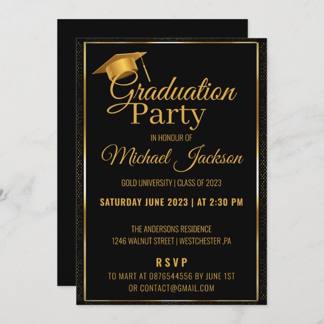 Invitación Elegante Script Black Confetti Graduación Party (Anverso / Reverso)