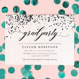 Invitación Elegante Script Black Confetti Graduación Party