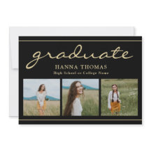 Elegante Script Black Gold Tres Graduación de foto